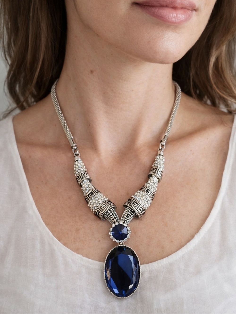 Elegant Silver and Blue Necklace
